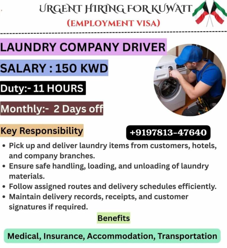 Kuwait Laundry Company Driver Jobs 2026 – Latest Overseas Vacancy