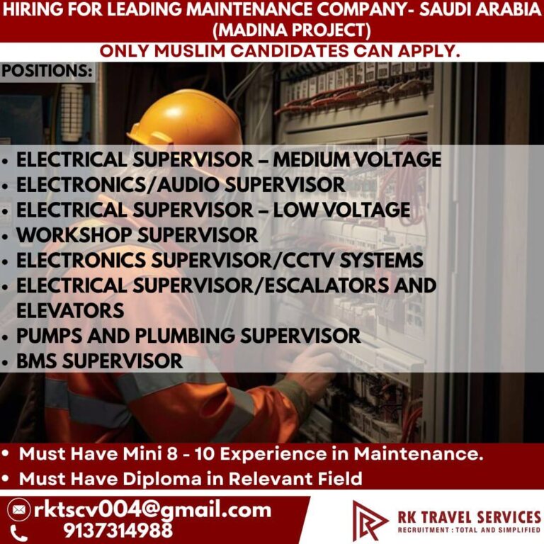 Saudi Arabia Maintenance Supervisor Jobs 2026