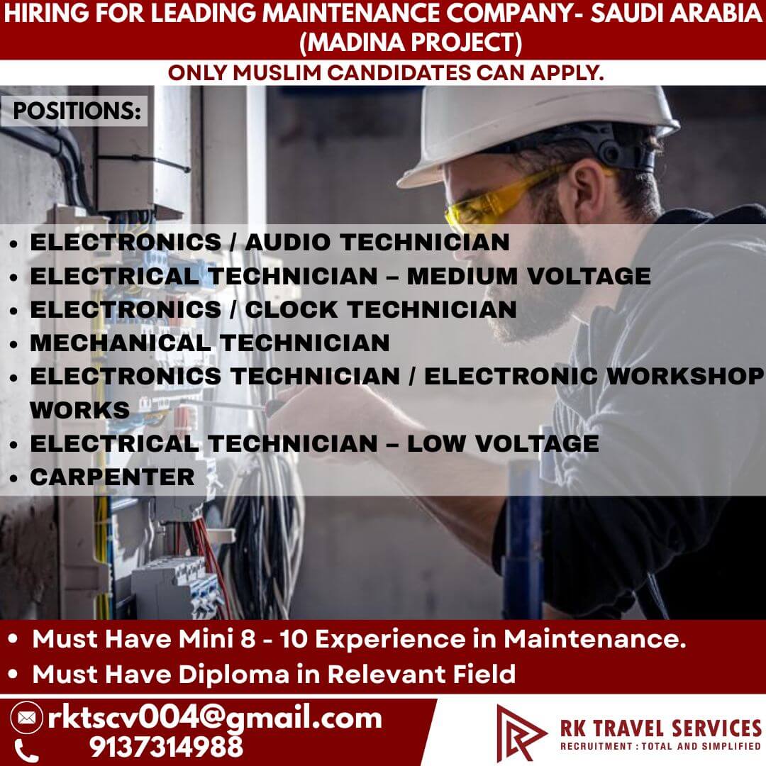 Saudi Arabia Maintenance Jobs 2026 – Madina Project Recruitment
