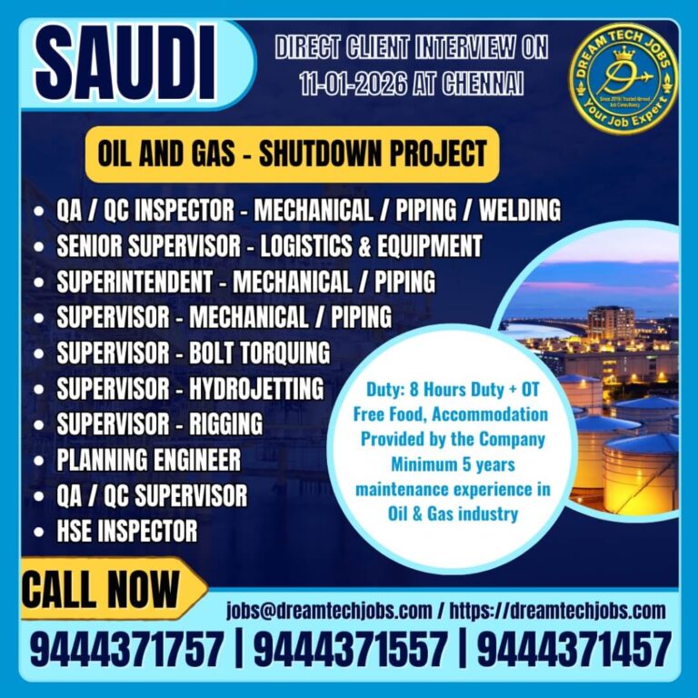 Saudi Oil and Gas Shutdown Jobs 2026 – Direct Client Interview
