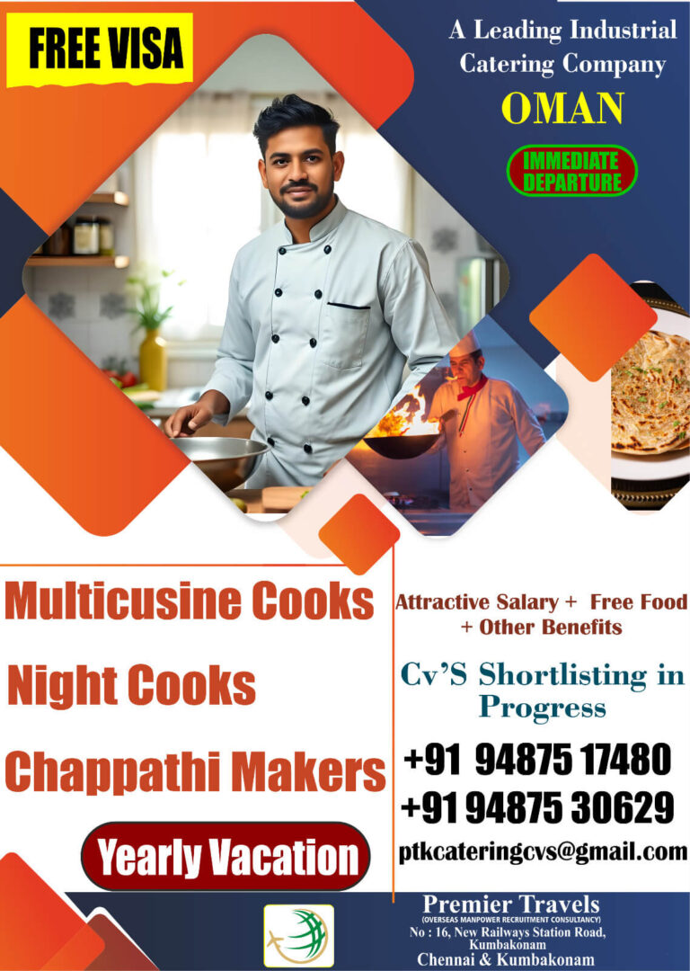 Oman Catering Jobs 2026 – Free Visa Multicuisine Cook Vacancies