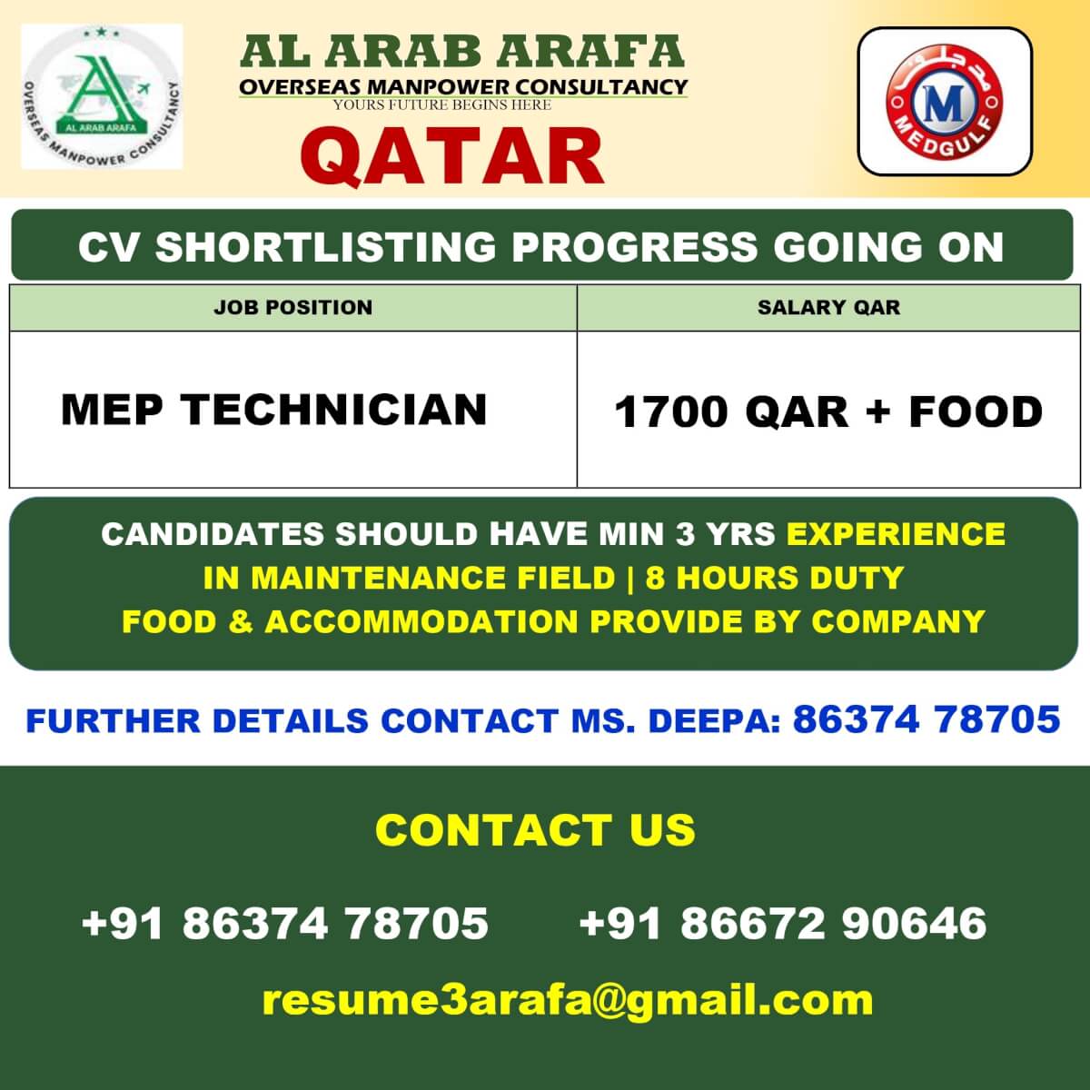 Qatar MEP Technician Jobs 2026