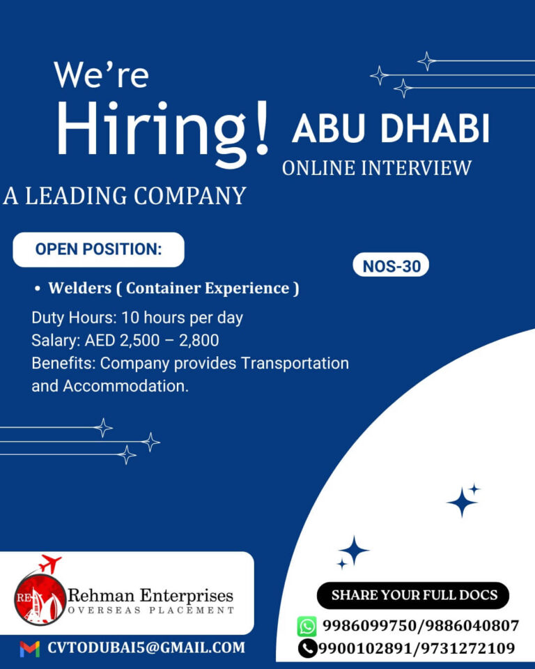 Abu Dhabi Welder Jobs 2026 – Online Interview