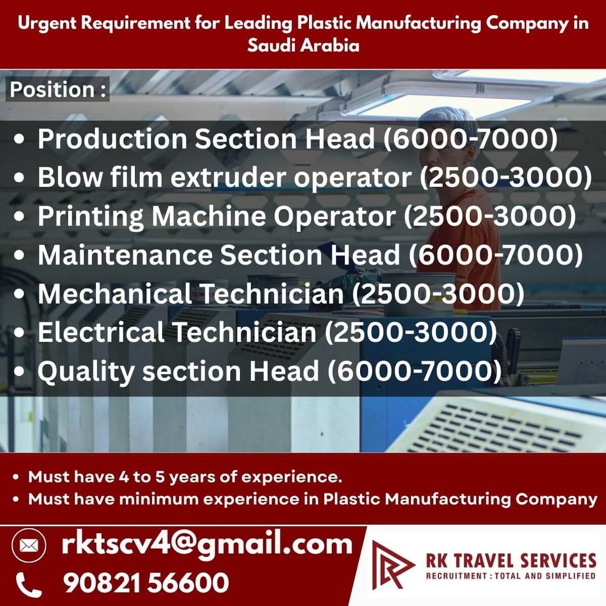 Saudi Arabia Plastic Manufacturing Jobs 2026