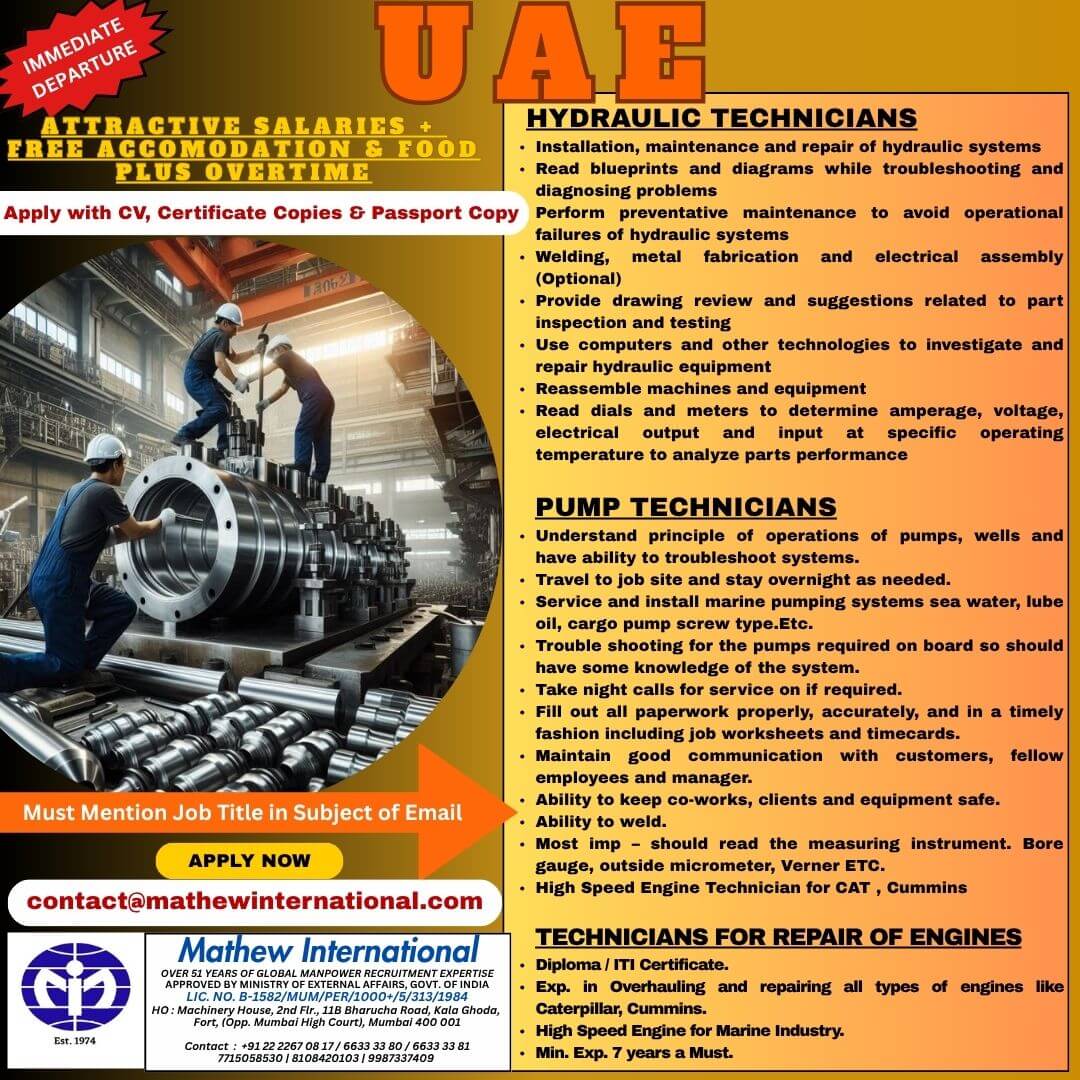 UAE Hydraulic Technician Jobs 2026