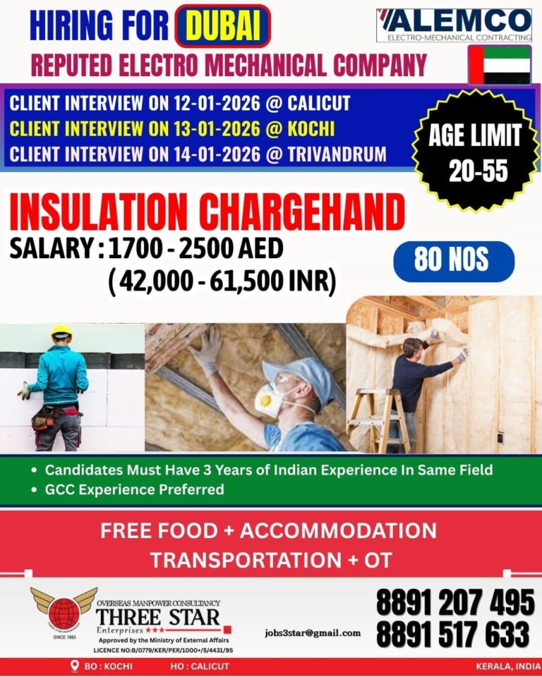 Dubai Insulation Chargehand Recruitment 2026