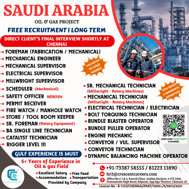 Saudi Arabia Oil & Gas Project Jobs 2026 – Free Recruitment