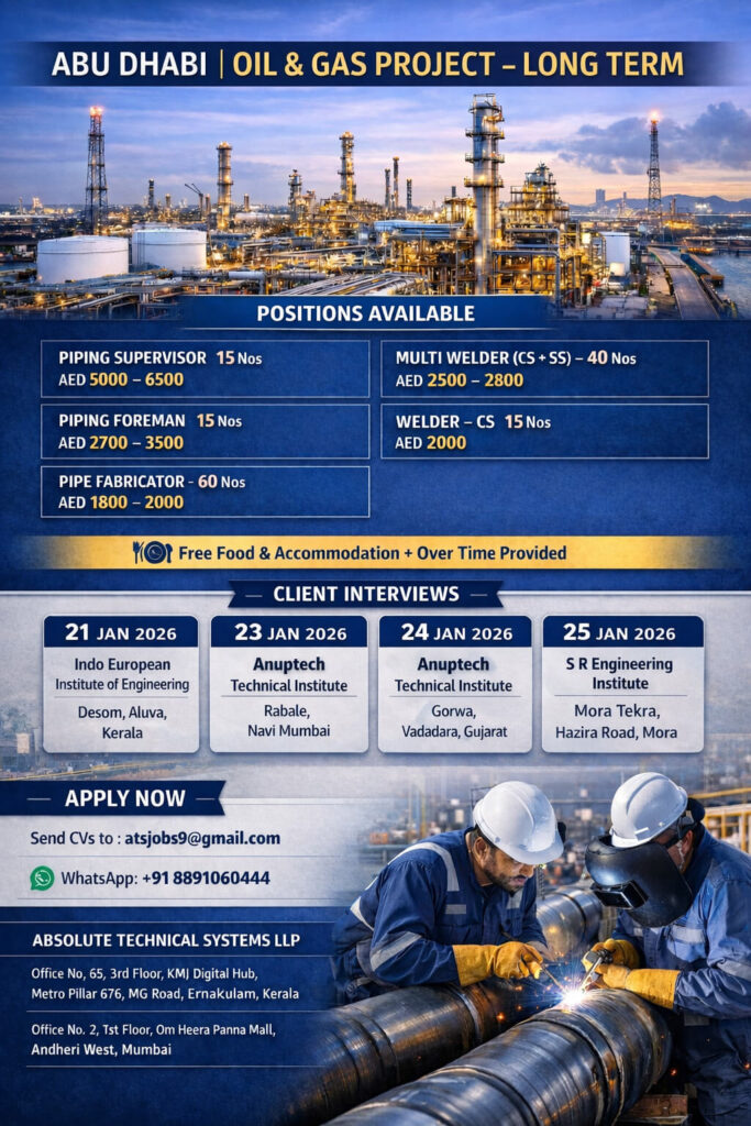 Abu Dhabi Oil & Gas Project Jobs 2026