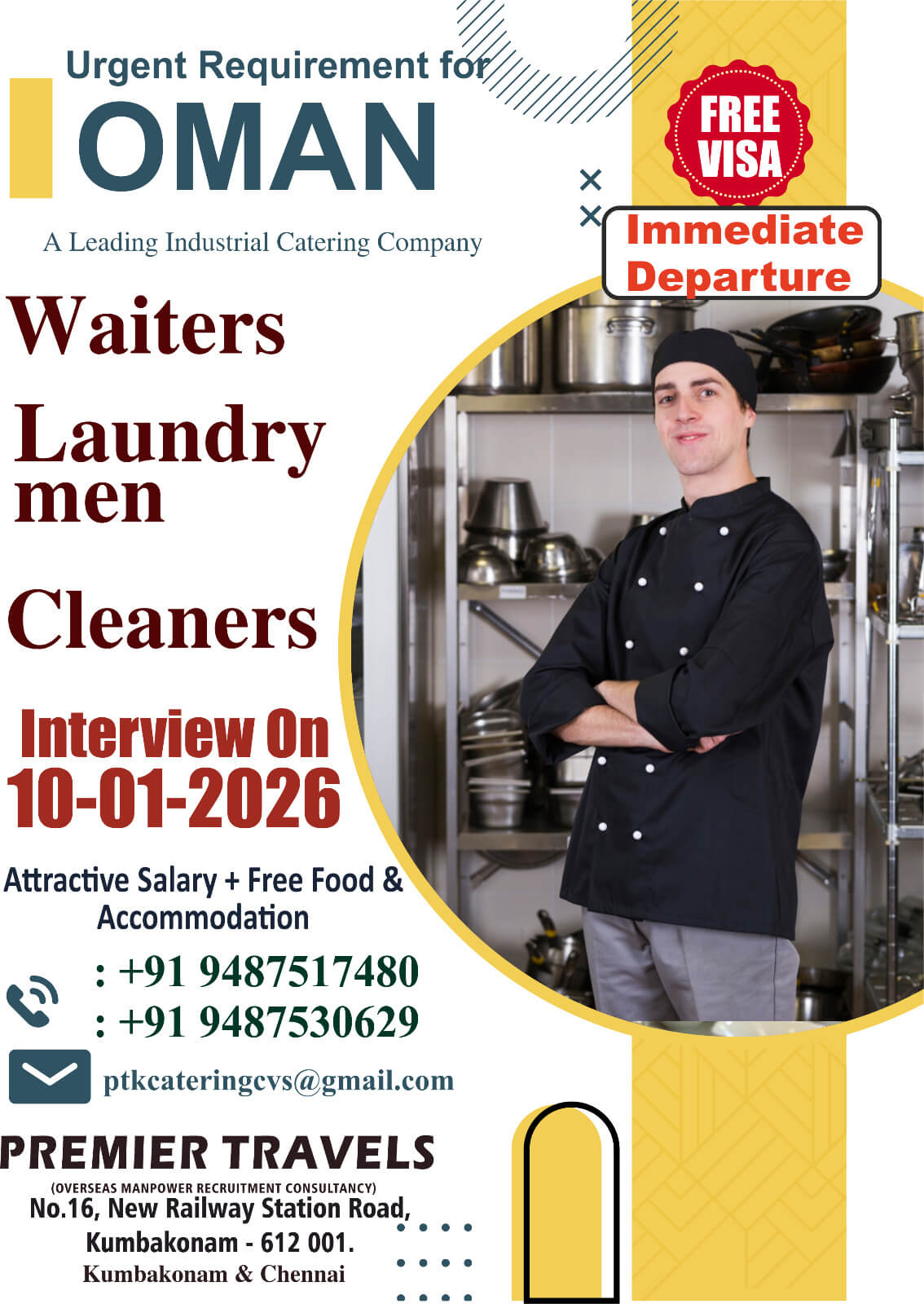 Oman Catering Jobs 2026 – Free Visa & Immediate Departure