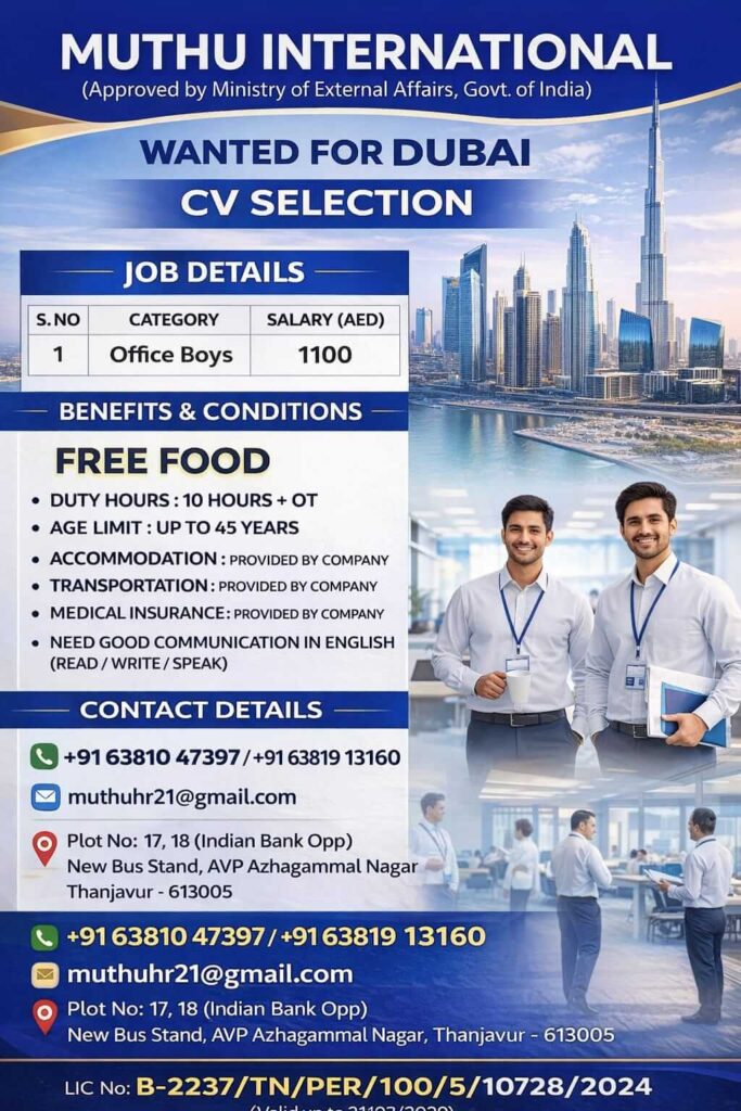 Dubai Office Boy Jobs 2026