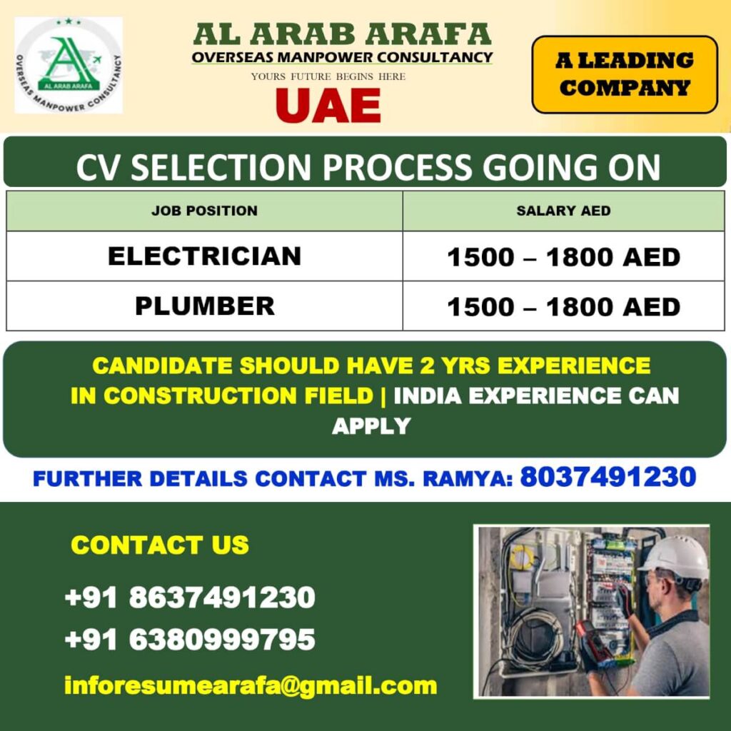 UAE Electrician Plumber Jobs 2026 1 UAE Electrician Plumber Jobs 2026