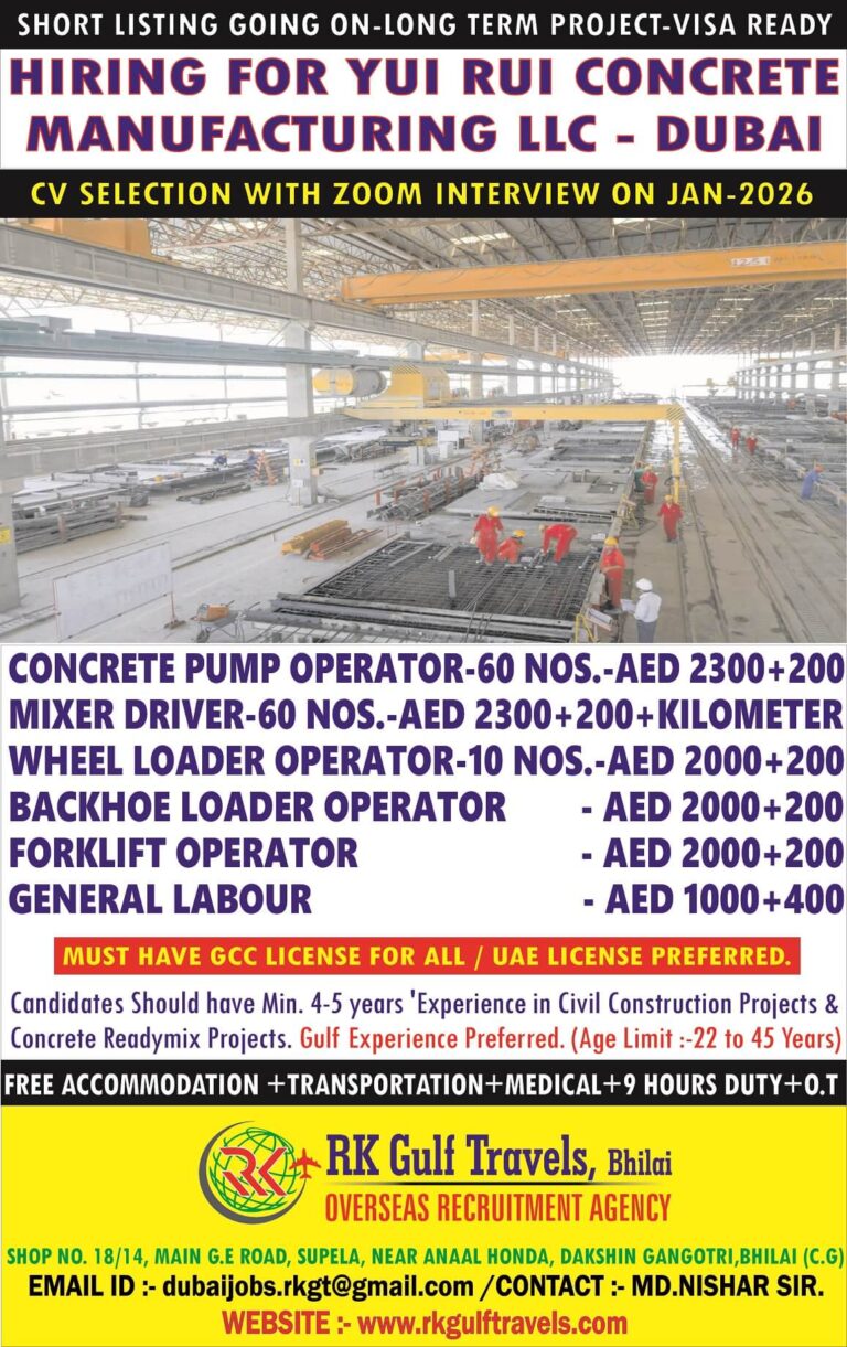 Dubai Concrete Jobs 2026 - Assignment Abroad Job