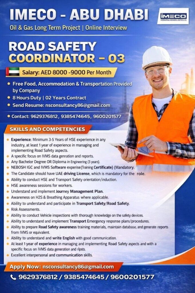 Road Safety Coordinator Jobs in Abu Dhabi