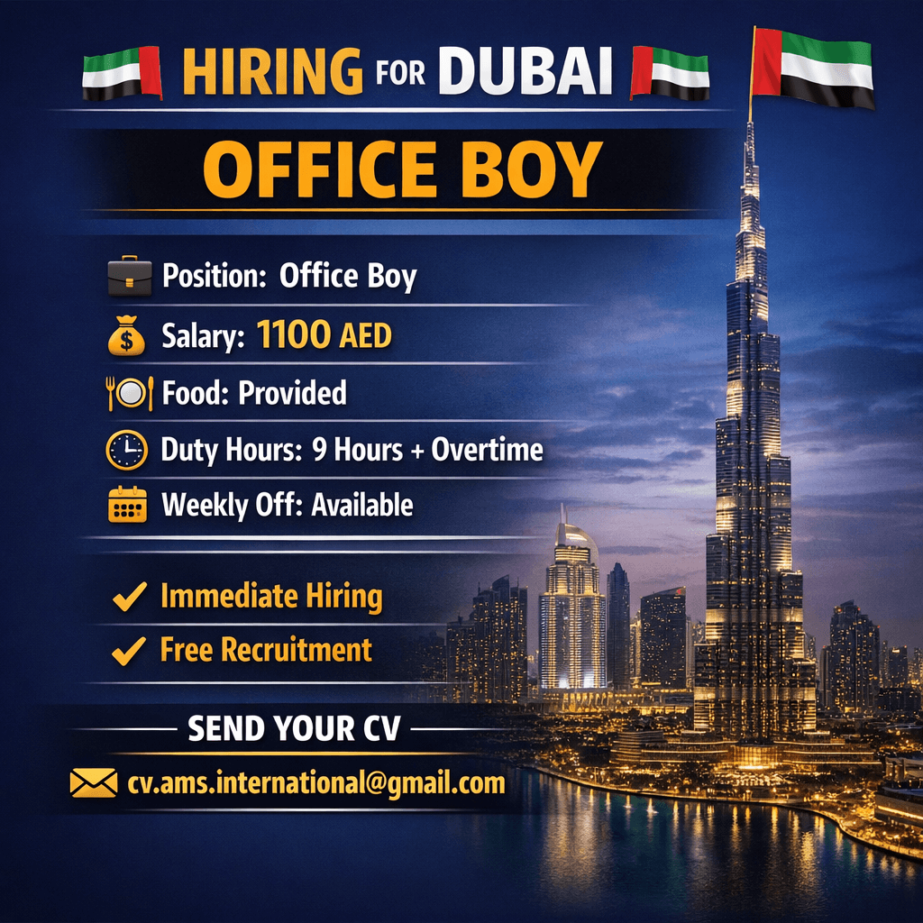 Dubai Office Boy Jobs 2026 – Immediate Hiring with Free Recruitment