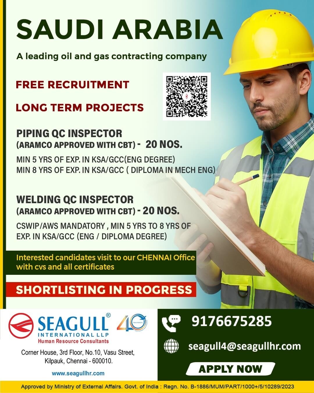 Saudi Arabia QC Inspector Jobs 2026 – Free Recruitment for Oil & Gas Projects