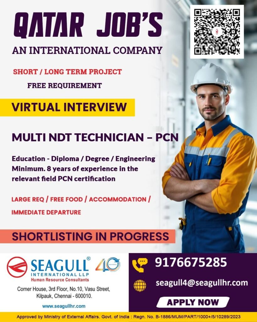 Qatar Multi NDT Technician Jobs 2026 – Virtual Interview
