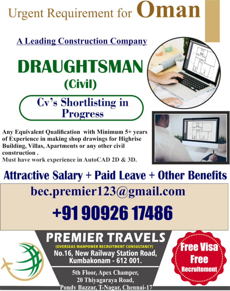 Oman Draughtsman Civil Jobs 2026 – Urgent Requirement for Construction Company