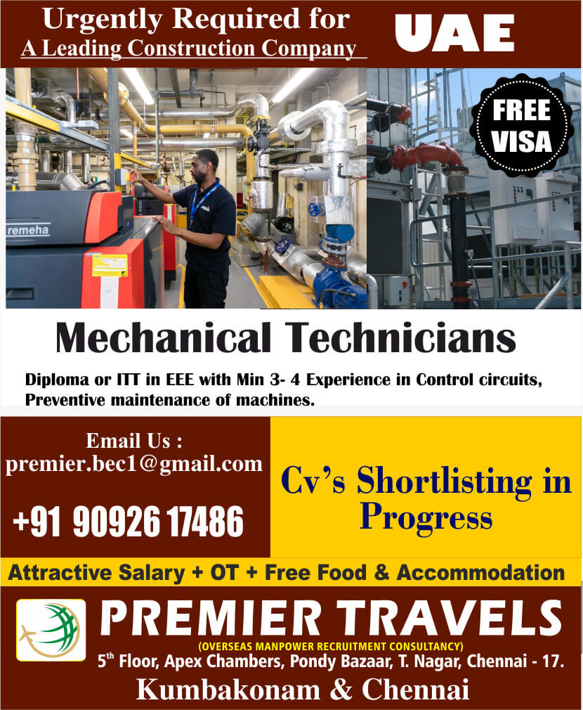 Mechanical Technician Jobs in UAE – Urgently Required