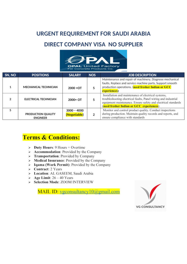 Saudi Arabia Factory Jobs 2026 – Latest Direct Company Visa Recruitment