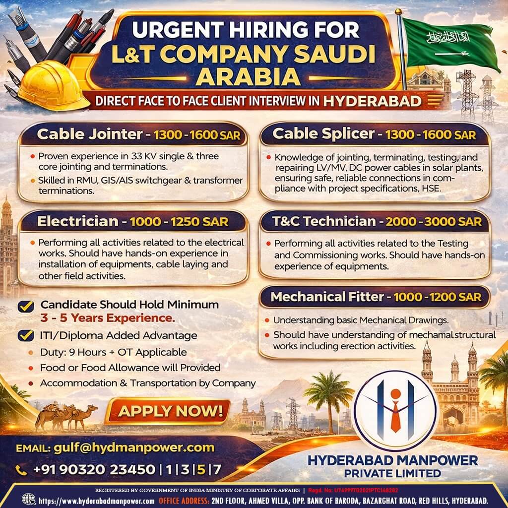 L&T Company Hiring for Saudi Arabia – Apply Now
