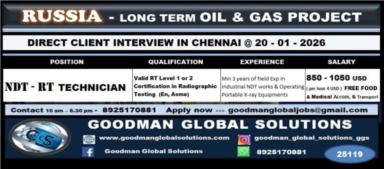 Russia NDT RT Technician Jobs 2026 – Long Term Oil & Gas Project