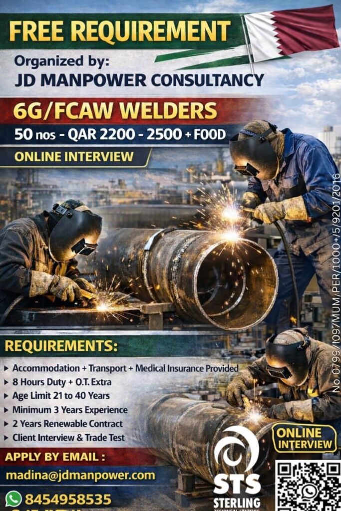Qatar 6G FCAW Welder Jobs 2026 – Free Requirement 1 Qatar 6G FCAW Welder Jobs 2026 – Free Requirement