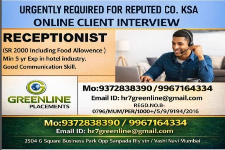 Saudi Arabia Receptionist Jobs 2026 – Apply Now