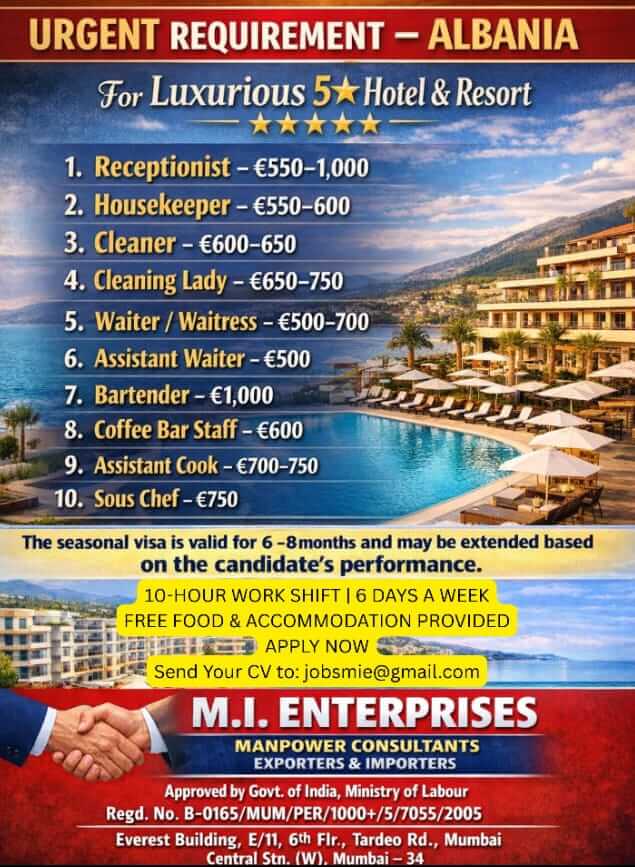 Albania Hotel Jobs 2026 – 5 Star Hotel & Resort Recruitment