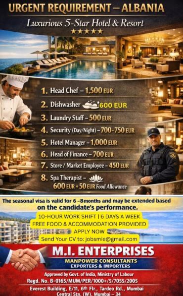 Albania Hotel Jobs 2026 – Urgent Requirement