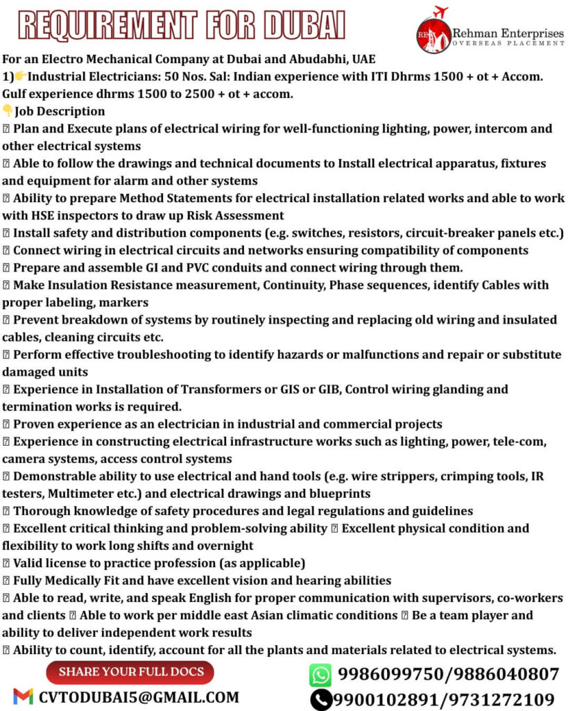 Industrial Electrician Jobs in Dubai & Abu Dhabi 2026 1 Industrial Electrician Jobs in Dubai & Abu Dhabi 2026