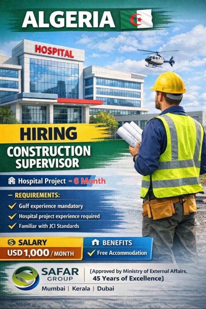Algeria Construction Supervisor Jobs 2026 – Hospital Project Hiring