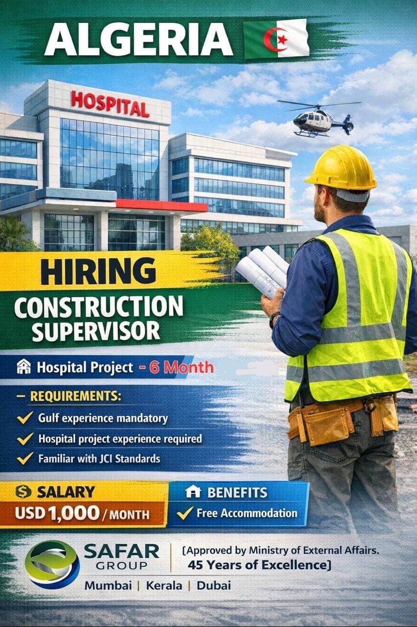 Algeria Construction Supervisor Jobs 2026 – Hospital Project Hiring