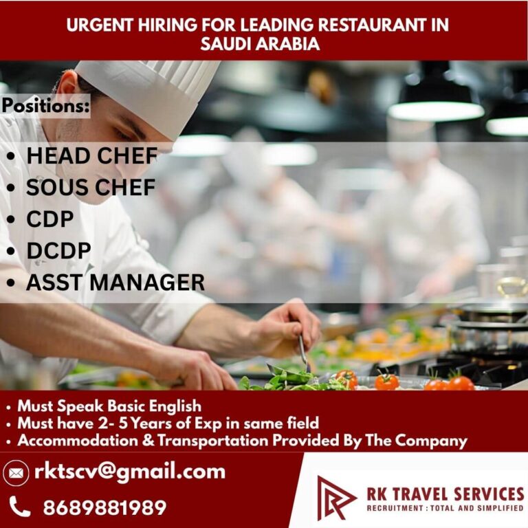 Saudi Arabia Restaurant Jobs 2026 – Urgent Hiring Announced