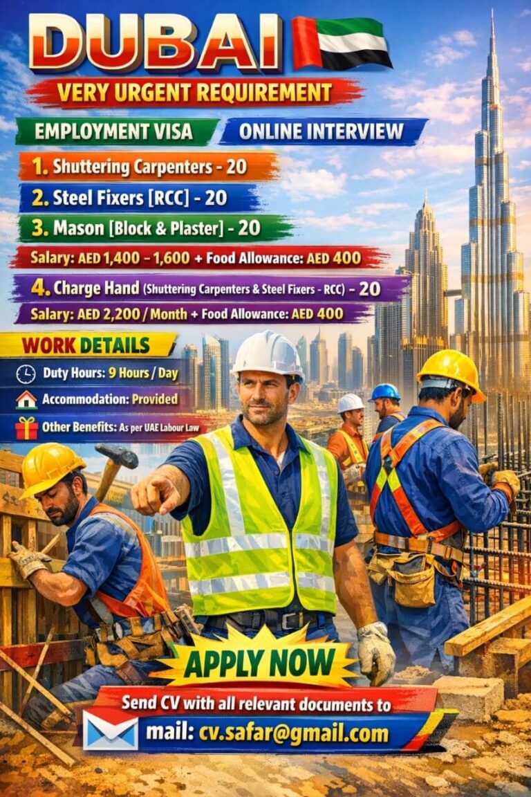 Dubai Construction Jobs 2026 – Very Urgent Requirement