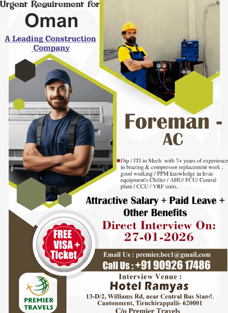 Urgent Requirement for Oman – Leading Construction Company