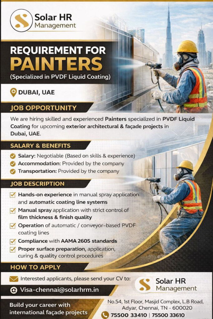 PVDF Painters Jobs in Dubai 2026 – Solar HR Management Hiring Now