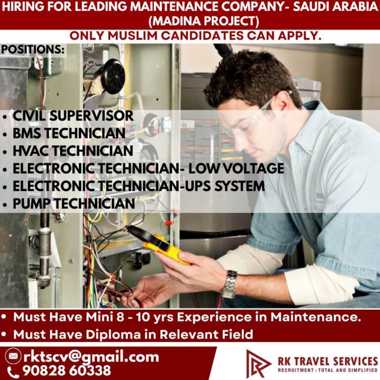 Saudi Arabia Maintenance Jobs 2026 – Madina Project Recruitment