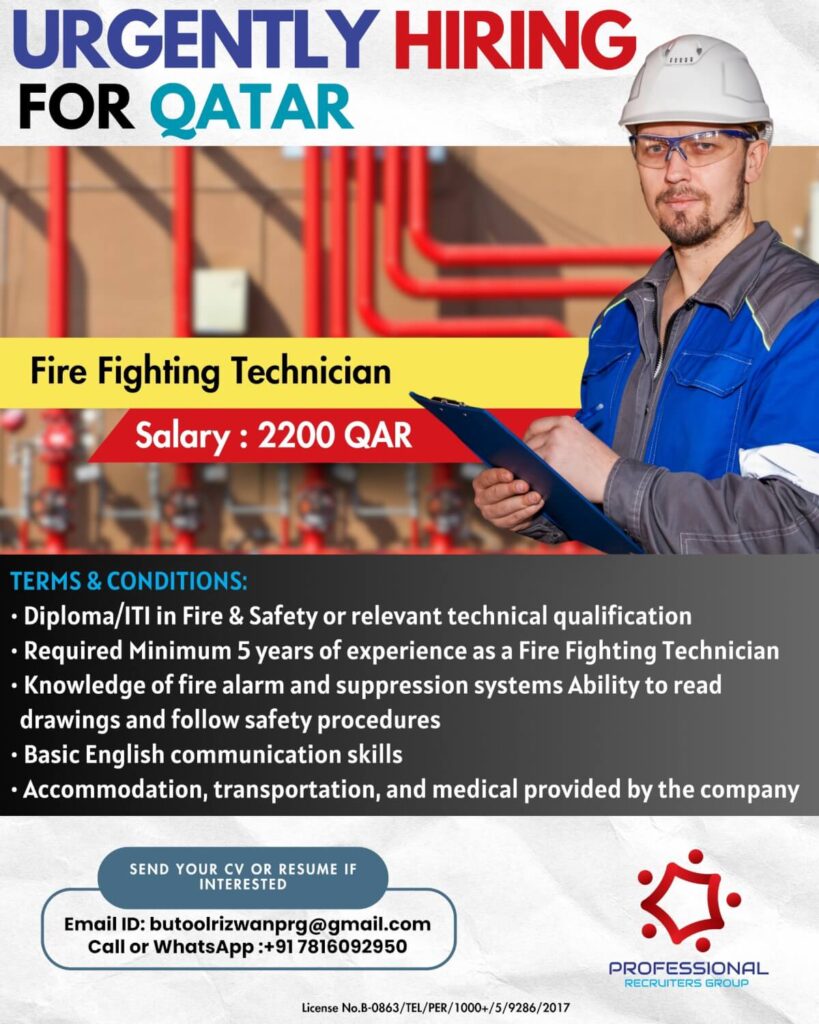 Fire Fighting Technician Jobs in Qatar – Urgently Hiring