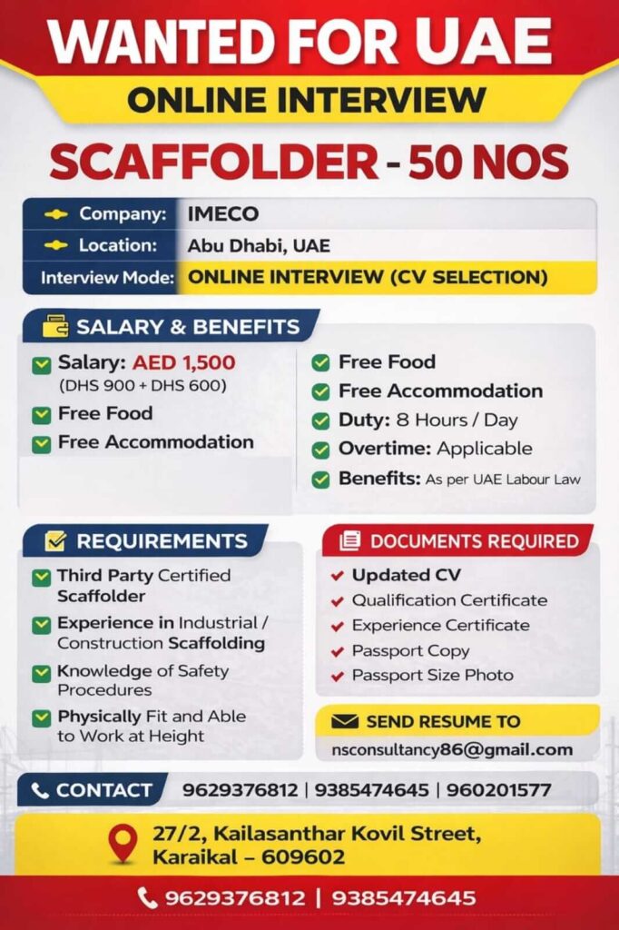Scaffolder Jobs in UAE – Urgent Hiring for Abu Dhabi