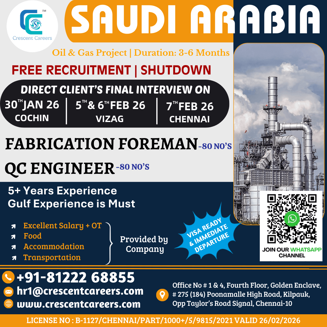 Saudi Arabia Oil & Gas Shutdown Jobs 2026 – Free Recruitment