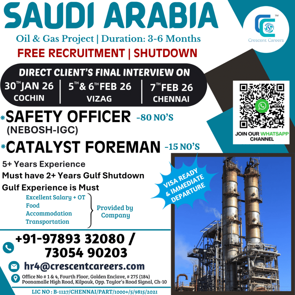 Saudi Arabia Oil & Gas Shutdown Jobs 2026 – Free Recruitment