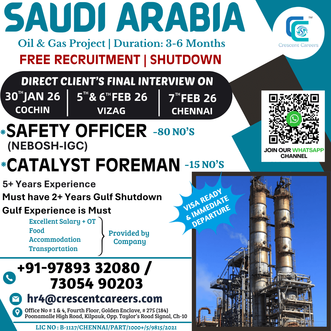 Saudi Arabia Oil & Gas Shutdown Jobs 2026 – Free Recruitment