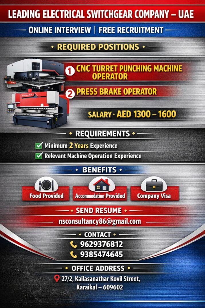UAE CNC Operator Jobs 2026 – Online Interview | Free Recruitment