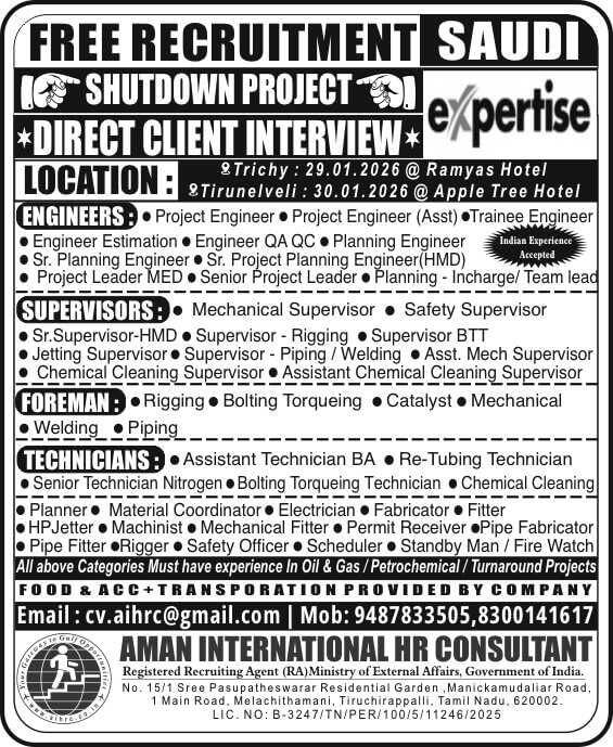 Saudi Shutdown Project Jobs 2026