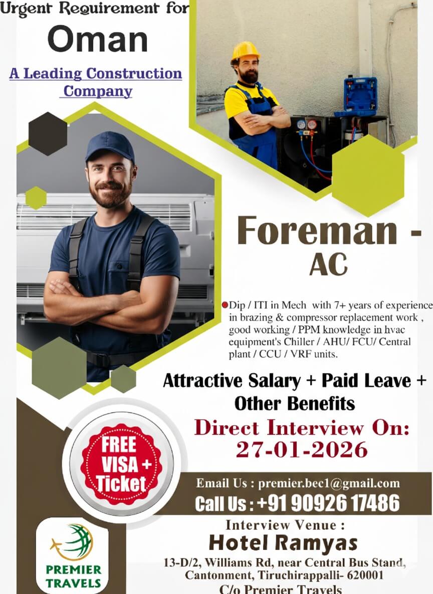Foreman AC Jobs in Oman 2026 – Direct Interview