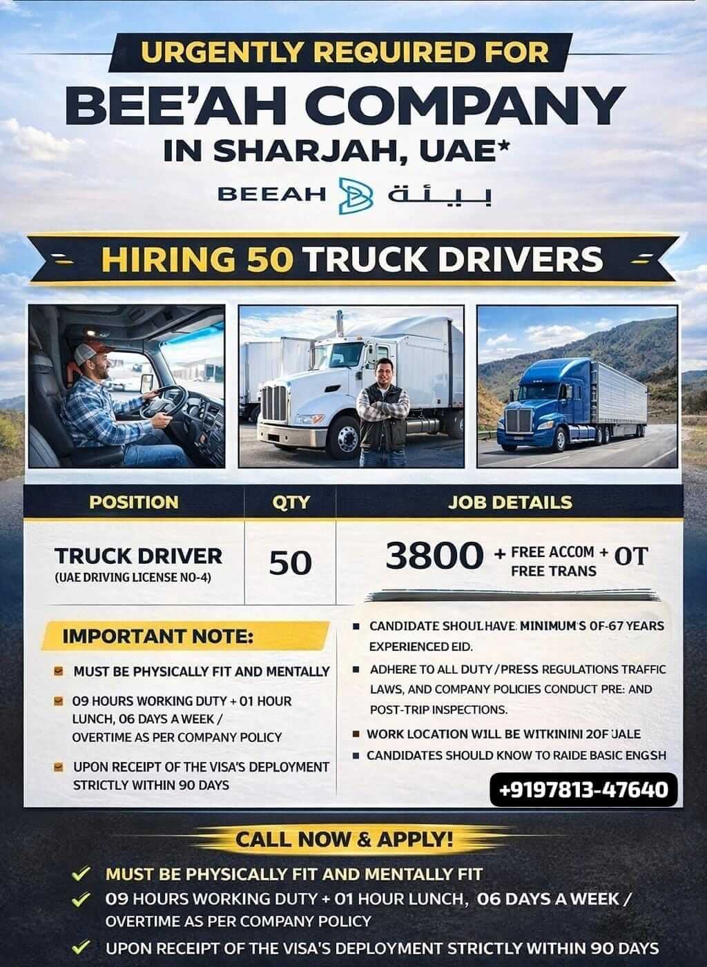 Beeah Company Truck Driver Jobs in Sharjah UAE 2026 – Apply Now