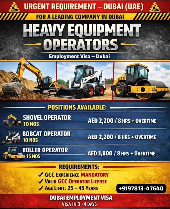 Heavy Equipment Operator Jobs in Dubai 2026 – Apply Now