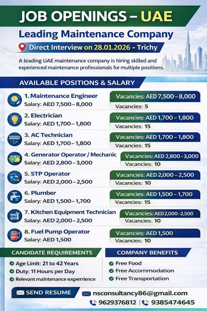 UAE Maintenance Company Jobs 2026