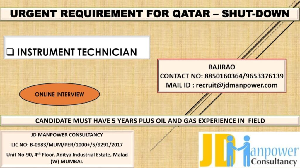 Qatar Shutdown Instrument Technician Jobs 2026 – Apply Now 1 Qatar Shutdown Instrument Technician Jobs 2026 – Apply Now