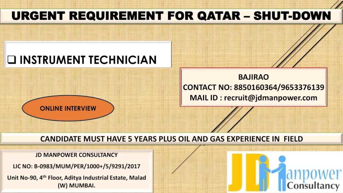 Qatar Shutdown Instrument Technician Jobs 2026 – Apply Now